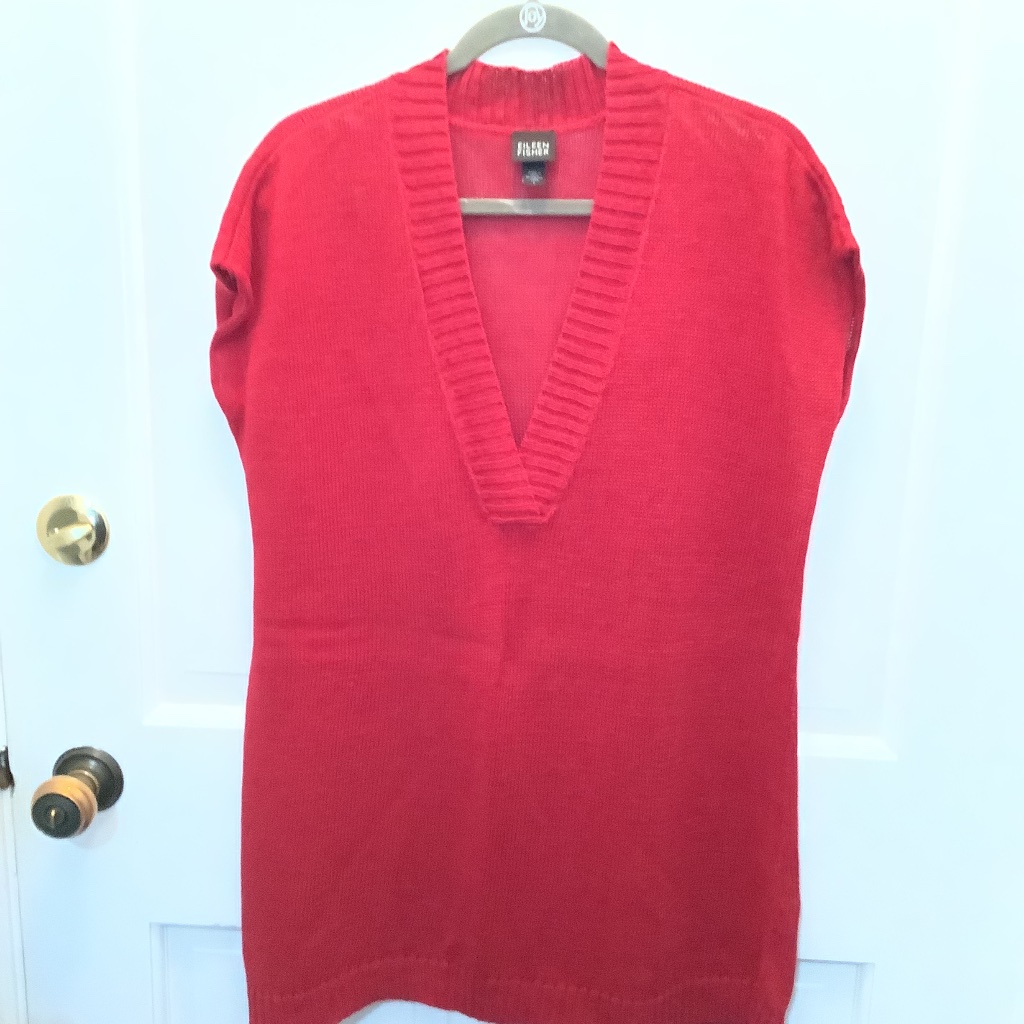 Eileen Fisher V Neck Red Tunic - Italian Yarn - 100% Hemp - Size Large